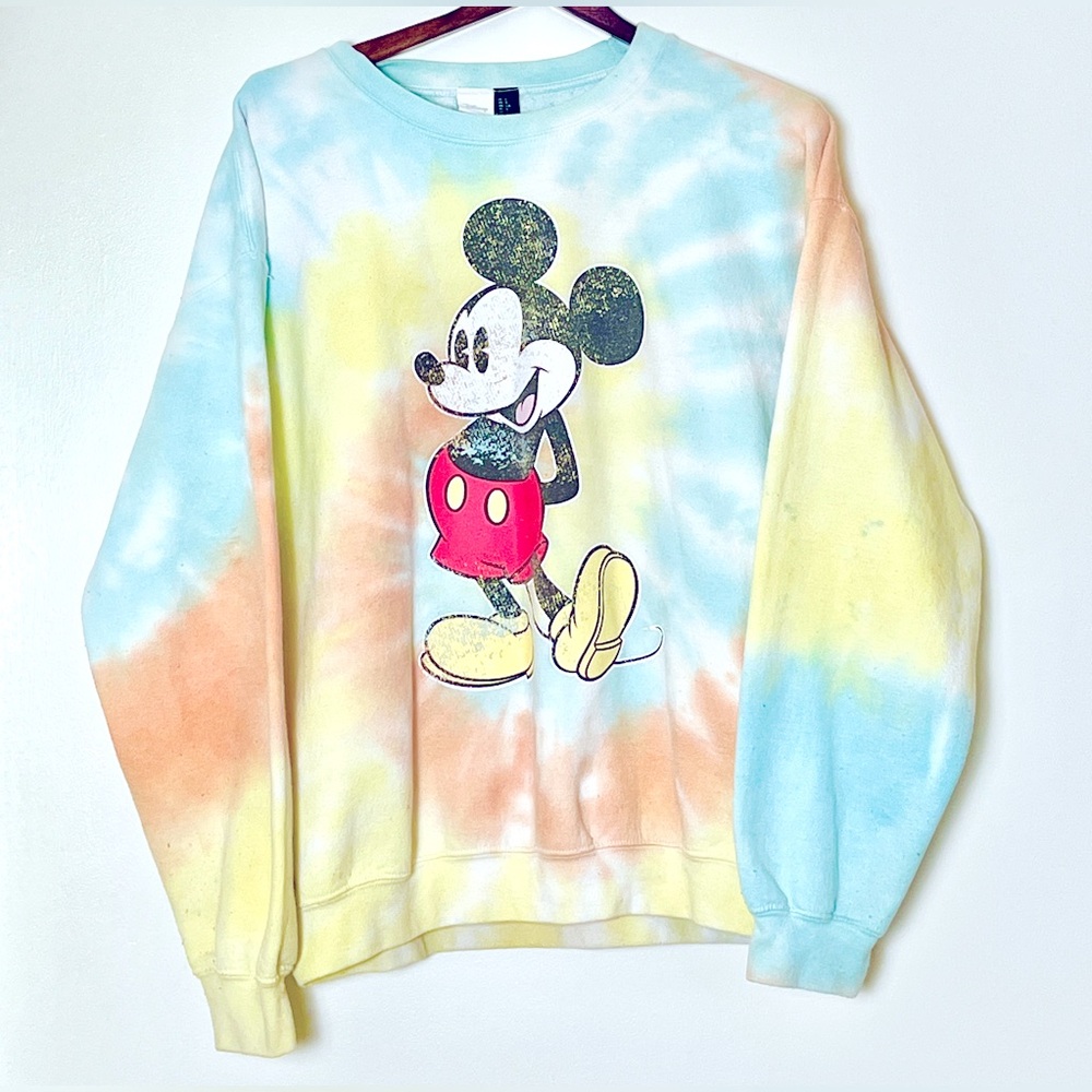 Disney Tie Dye Mickey Mouse Sweatshirt‎ Men’s Large Pastel Hippie NostalgiaCore